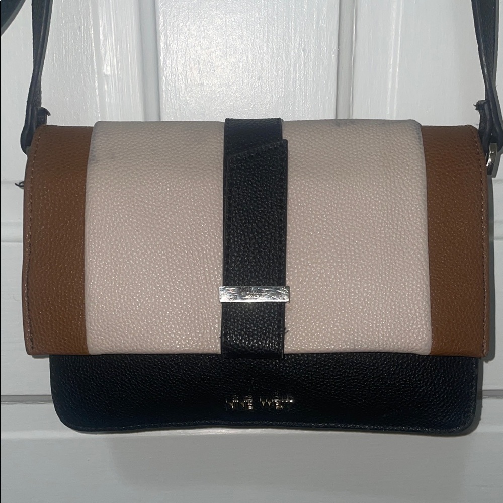 Nine West Tricolor Pebbled Crossbody - Black, Cream & Brown